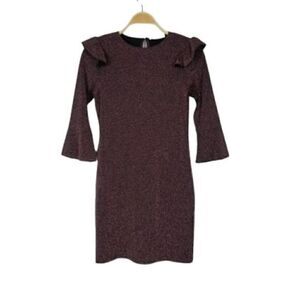 Mango Casual Rose Gold Glitter Ruffle Sheath Dress